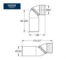 MEDIDAS CODO SALIDA WC RAPID SL GROHE